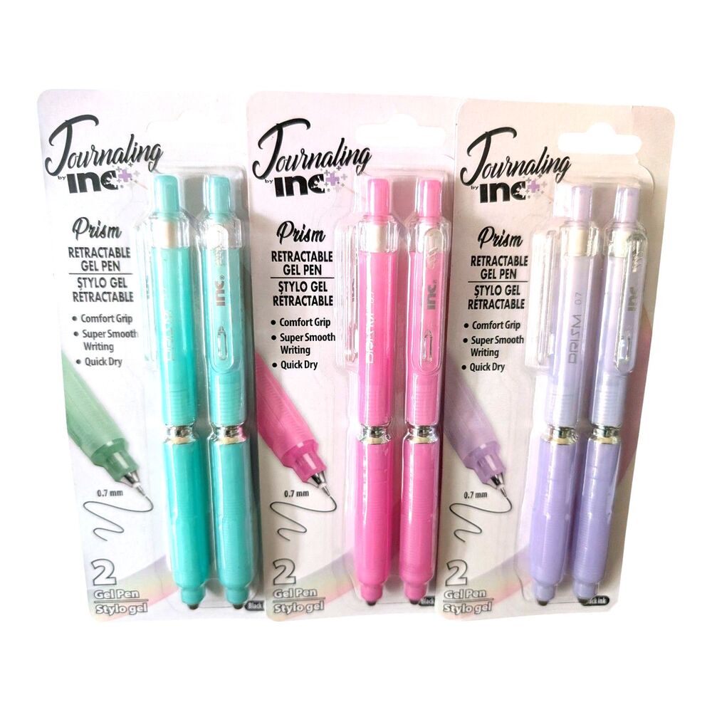 Journaling Prism Retractable Gel Pens 0.7mm Medium Point Black Ink 6 Pens Total